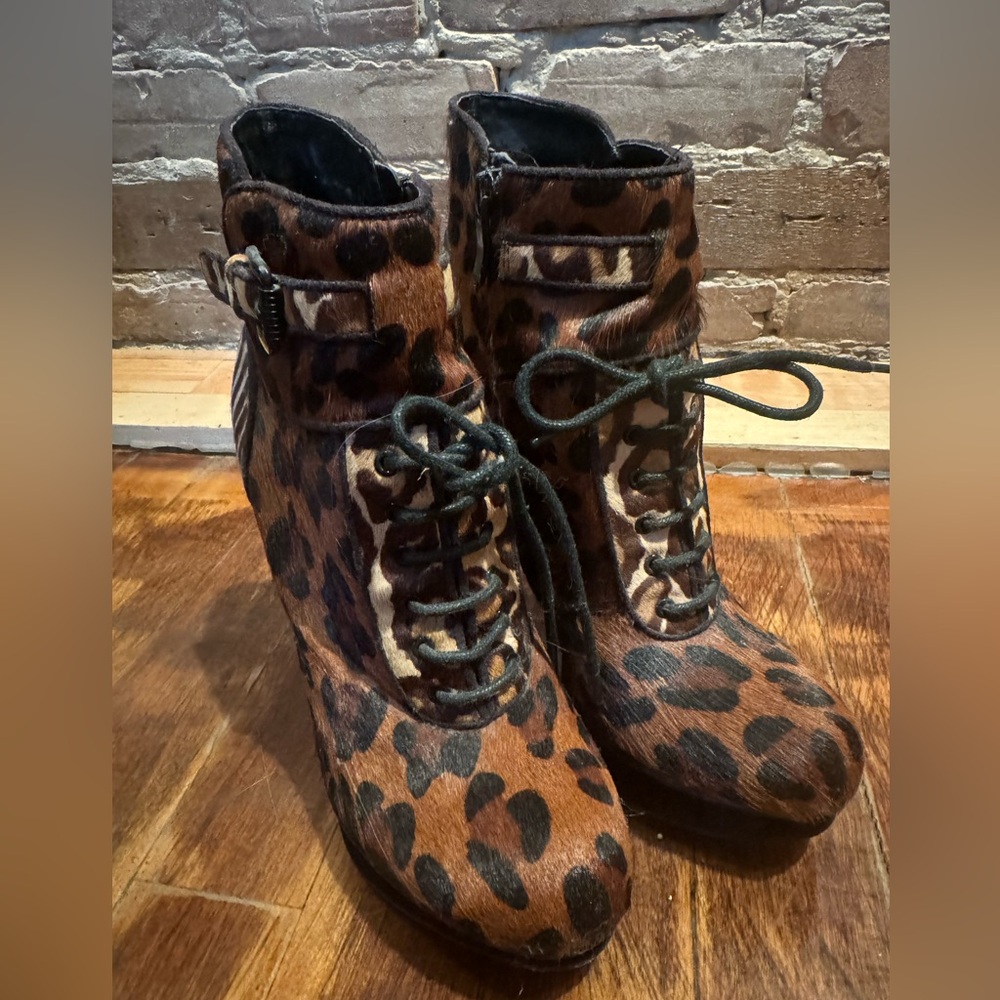 Sam Edelman Brown Leopard Lace-Up Boots
